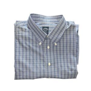 Brooks Brothers 1818 Big Tall Dress Shirt 18.5 36 37 Glen Plaid Blue Long Sleeve
